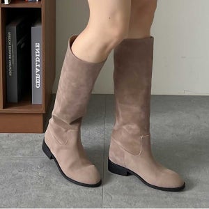 스웨이드롱부츠 통넓은 하비 슬림핏 통굽 기모 롱부츠 코디 3cm