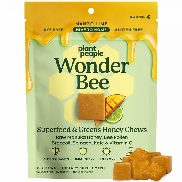 Plant People WonderBee Super Greens Manuka Honey Chews - Bee Pollen, &amp; Vitamin C Immune Support, Ant
