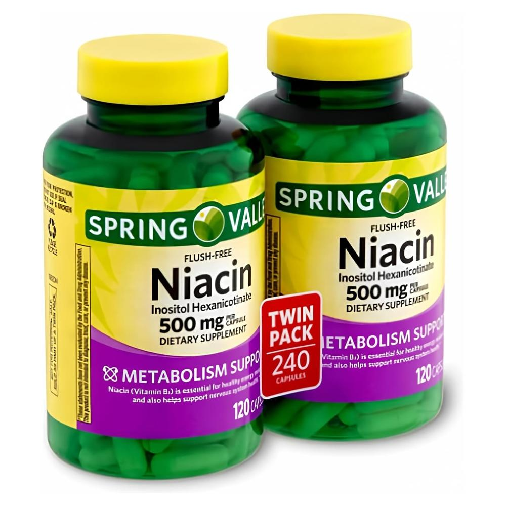 <b>스프링 밸리 비타민</b> B3 니아신 Niacin 500mg 120 캡슐 x2팩