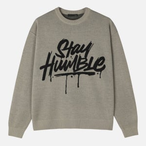 스테이 험블 레터링 자카드 라운드 니트