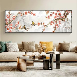 보석십자수 매화 꽃 꾀꼬리 새 봄 희망 행복 행운 화조도 가로형 대형 도안 120x40