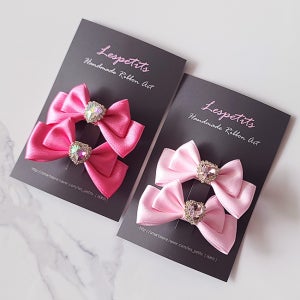 시에나 보석 리본 핸드메이드 유아 여아 공주 헤어핀 6color (한쌍)