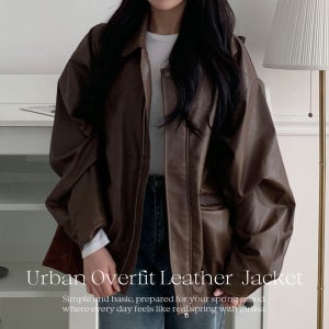 [남주]여성 오버핏 가죽자켓 루즈핏 레더 블루종 집업 자켓 가죽 점퍼