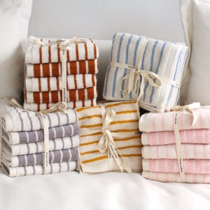 프롬코튼 40수 코마사 타올 런던스트라이프 200g 호텔수건 5매 선염 리본포장