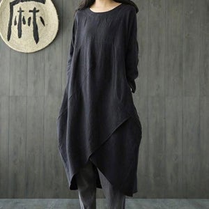 여성 빅사이즈 루즈핏 언발 원피스 린넨 데일리 롱원피스 B1022