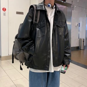 남자 블랙 인조 가죽 자켓 가을 간절기 아우터 남친룩 오버핏