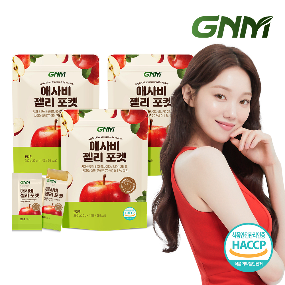 GNM <b>애사비</b> <b>애플 사이다 비니거</b> 사과 식초 젤리 포켓 / 사과주스 <b>구미</b> 14포, 3개
