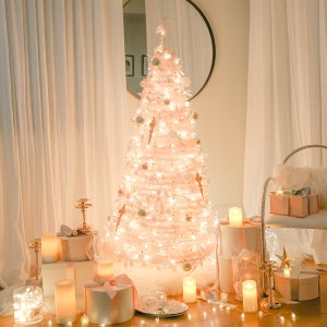 윈터스케치 팝업 크리스마스 원터치 접이식 스커트 트리 풀세트 업다운캐슬트리 핑크 180cm