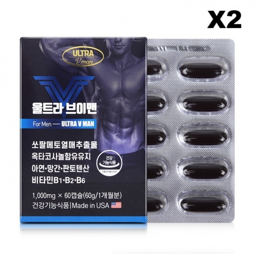 울트라 <b>브이</b>맨 쏘팔매토 <b>옥타코사놀</b> 1000mg 전립선영양제 60캡슐, 2개