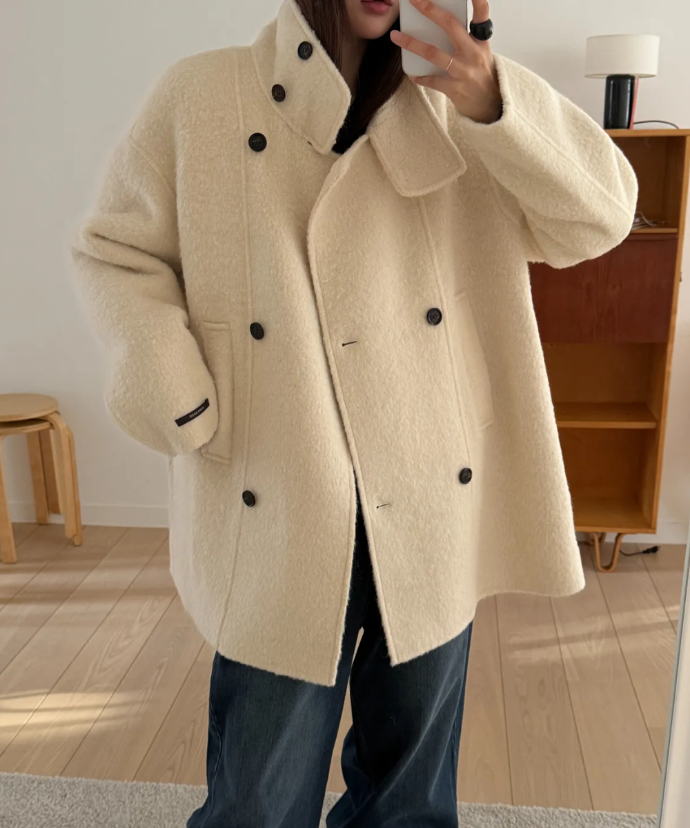 [25 f/w new] 헤르몬 ﻿모드 알파카 하이넥 더블 하프코트 핸드메이드코트 643