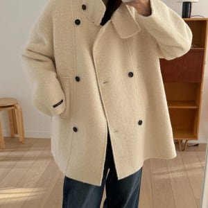 [25 f/w new] 헤르몬 ﻿모드 알파카 하이넥 더블 하프코트 핸드메이드코트 643