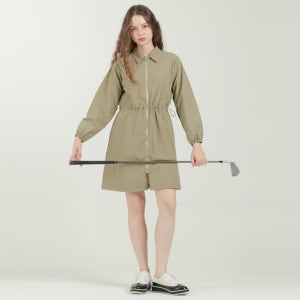 지니골프 여성 골프웨어 풀집업 골프원피스 허리 스트링 슬림핏 베이직 간절기템 바스락원피스