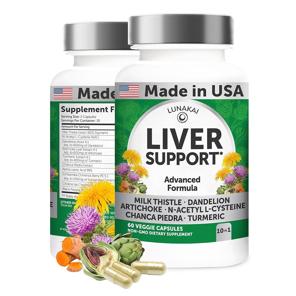 루나카이 USA, 밀크 시슬, 아티초크, <b>NAC</b>가 함유된 허브 간 보조제 디톡스 및 리페어 - 데일리 디톡스, 60ct