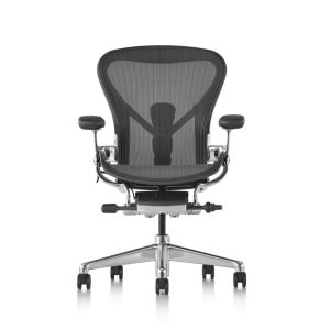 [1:1안심검수]허먼밀러 A타입 뉴에어론 풀펑션 의자+헤드레스트+플로어휠 CD+천연가죽 암레스트, 그라파이트