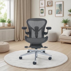 12년 보증 허먼밀러 뉴 에어론 체어 A TYPE 사무용 의자 CD+천연가죽 암레스트, 그라파이트