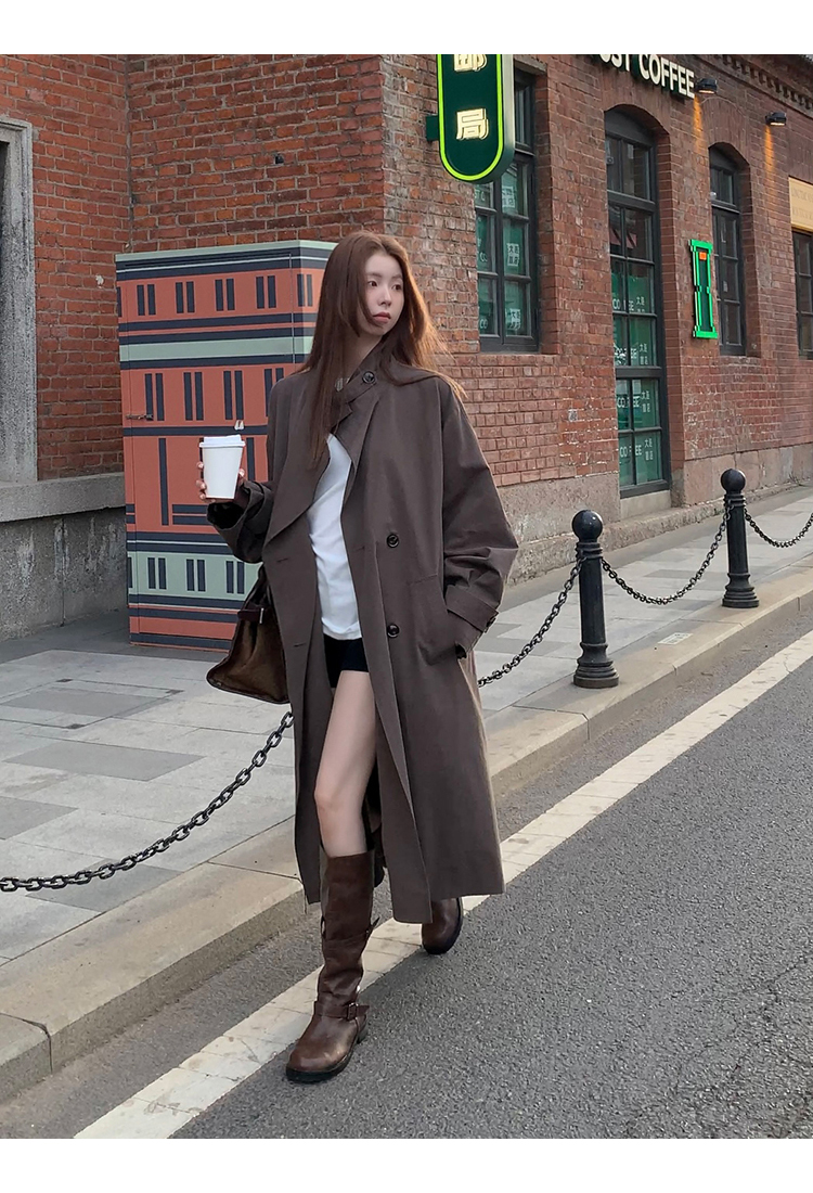 가을 롱 트렌치코트 더블 브라운 루즈핏 가을코트