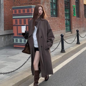 가을 롱 트렌치코트 더블 브라운 루즈핏 가을코트