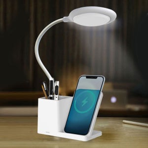 LED스탠드 겸용 무선 급속 충전기 CW-LC400 화이트 책상조명 램프 스탠드조명