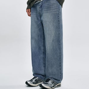 [아테즈] 내추럴 워싱 세미 와이드 데님 팬츠