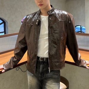 샤인 바이커 레더 라이더 가죽 레이싱 자켓