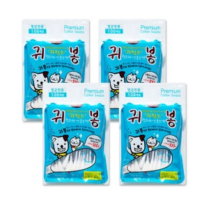 에티펫 강아지 고양이 귀청소 귀봉 면봉 100P, 4개