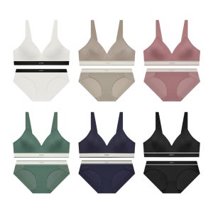 [게스언더웨어] 솔리드 투톤배색 에어로쿨 노와이어 브라 팬티 세트 6Colors