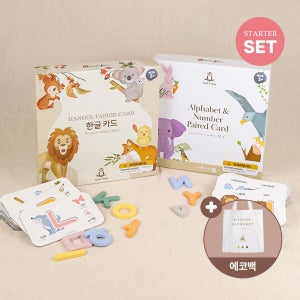 쏠앤샘 한글 알파벳 카드 2종 스타터 세트 세이펜 숫자 자석교구 아기낱말 카드 (+에코백)