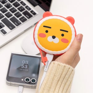 [초코바 선착순 증정] 카카오프렌즈 얼굴형 손난로 보조배터리 5000mAh C타입 충전 핑크 패딩 라이언