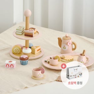 폴라비 원목 케이크 스탠드 티파티 2종세트 디저트 장난감 소꿉놀이 세트 카페놀이 티타임