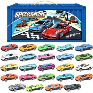 R 알로이 미니카 24p+컨테이너 보관상자 세트 파랑 b104 다이캐스트 자동차 장난감