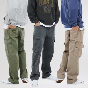 남자 카고바지 피그먼트 와이드 빅포켓 밴딩 워크 팬츠