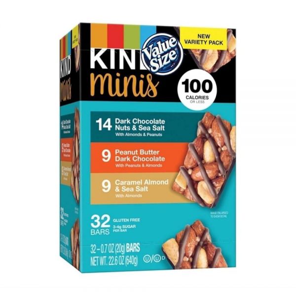 KIND’s Minis 다크 초콜릿 너트 &amp; <b>씨</b> 솔트 땅콩 버터 캐러멜 아몬드 바 스낵 버라이어티 팩. 번들