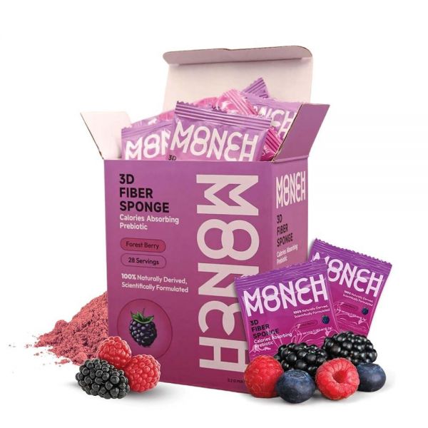 Monch 칼로리 흡수 섬유 스폰지 - 포레스트 베리 2주 분량 장 건강 및 혈당 지원을 위한 곤약 껌 <b>프리</b>바이오틱 보충제 비건 무설탕 입 One Month Supply