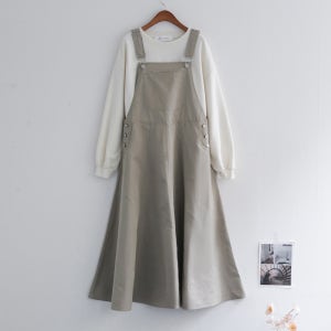 로제나 풍성한 A라인 플레어 오버롤 멜빵 뷔스티에 롱 원피스