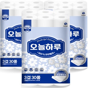 오늘하루 100% 무형광 천연펄프 화장지 3겹 25m 30롤 x 3팩