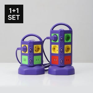 N배송 비비드 컬러 디자인 멀티탭 콘센트 고용량 큐브 타워형 집들이선물 2m, 바이올렛 세트 할인 (6구+10구), 1개