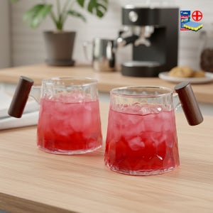 독일 내열유리 찻잔 계수나무 우드 핸들 350ml 2인 세트 라떼잔 티 홍차잔 티컵 커피잔