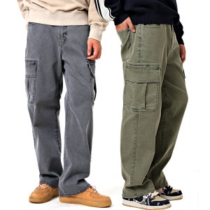 남자 카고 스판 피그먼트 와이드 밴딩 팬츠