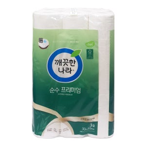 깨끗한나라 데코순수프리미엄 화장지 30롤 30m 3겹