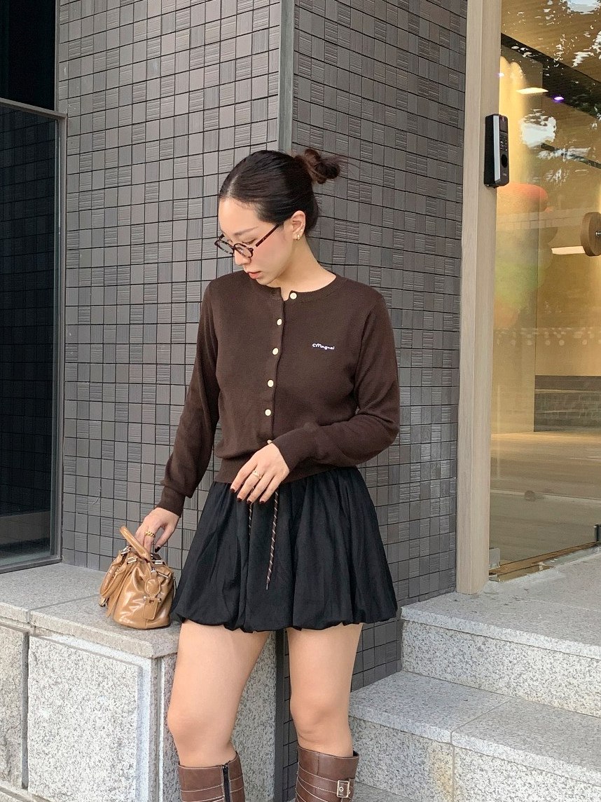 갈색가디건 자수 레드 네이비 가디건