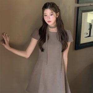 귀여운 하객 타이 미니원피스 66 77 그레이 블랙 가을 겨울 반팔 레이어드 원피스 연말룩
