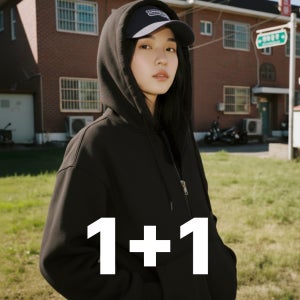 [1+1] 무지 오버핏 후드집업 맨투맨 후드티 커플 티셔츠 가을 겨울 남자 여자