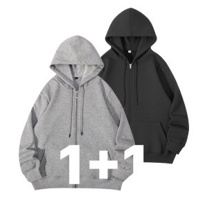 [1+1] 무지 오버핏 후드집업 맨투맨 후드티 커플 티셔츠 가을 겨울 남자 여자