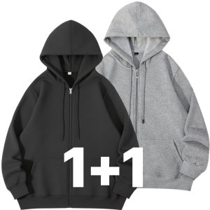 [1+1] 무지 오버핏 후드집업 맨투맨 후드티 커플 티셔츠 가을 겨울 남자 여자
