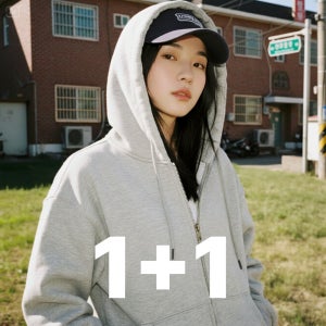 [1+1] 무지 오버핏 후드집업 맨투맨 후드티 커플 티셔츠 가을 겨울 남자 여자
