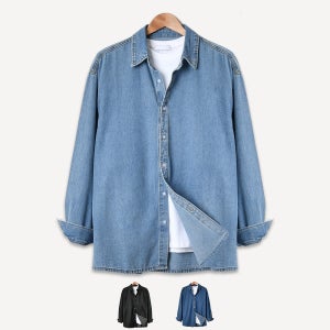 남자 청남방 오버핏 워싱 빅사이즈 연청 진청 블랙 데님 셔츠