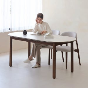 오보에 6인용 1800 타원 포세린 세라믹 원목 식탁 테이블 세트 + 리라체어4