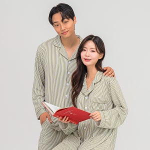 [2PACK] 커플 클래식 카라 피치기모 긴팔 파자마 홈웨어 세트