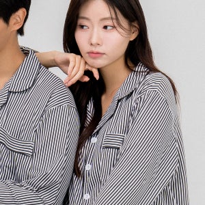 [2PACK] 커플 클래식 카라 피치기모 긴팔 파자마 홈웨어 세트