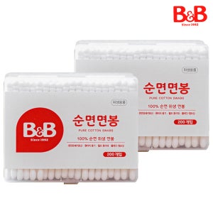 비앤비 유아용 순면면봉 사각 200p x2개